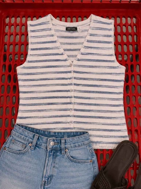 Universal Thread Tops - Button Front Stripe Sweater Vest Tank